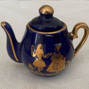 Vintage Limoges Cobalt and Gold Miniature Porcelain Teapot